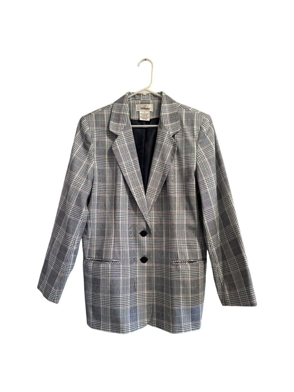 VTG Worthington Professional Women's 14 Tailored Blazer Jacket Blue White Plaid